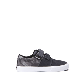 Supra Kids STACKS II VULC VELCRO Grey Camo/white Low Top Shoes | CA-66600